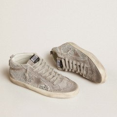 Golden Goose Mid Star In Silver Suede With Swarovski Crystals And Suede Star