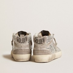 Golden Goose Mid Star In Silver Suede With Swarovski Crystals And Suede Star