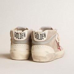 Golden Goose Mid Star In Suede With Fuchsia Glitter Star And Gray Leather Flash