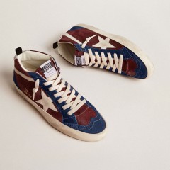 Golden Goose Mid Star In Wine-red Suede With White Nappa Star And Flash