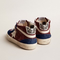 Golden Goose Mid Star In Wine-red Suede With White Nappa Star And Flash