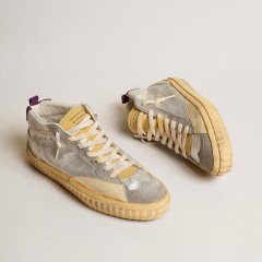 Golden Goose Mid Star LAB In Silver Metallic Leather And Mesh With Perforated Star