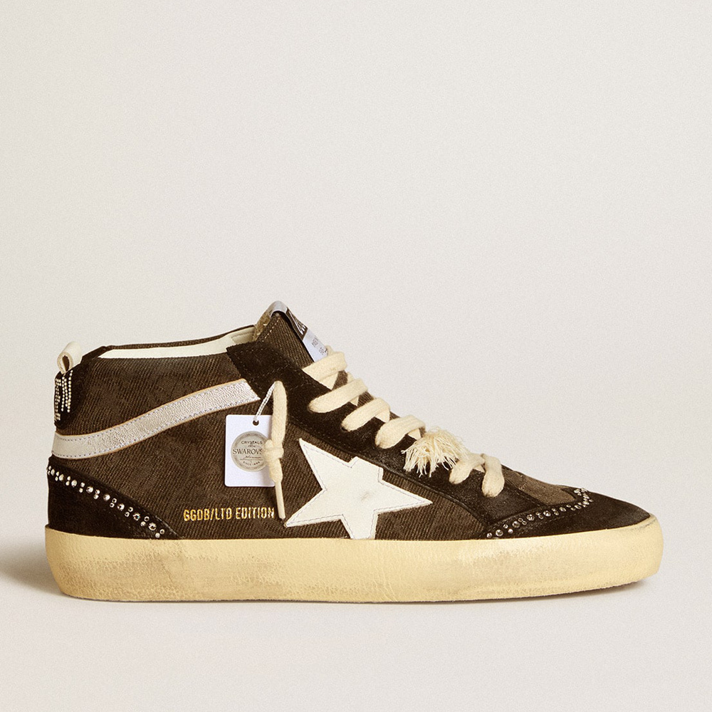 Golden Goose Mid Star LTD In Black Denim With Suede Inserts With Swarovski Crystals