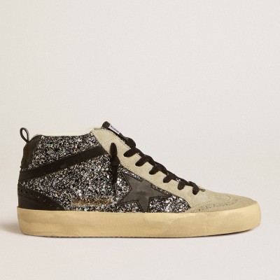 Golden Goose Mid Star LTD In Black Glitter With Black Leather Star And Flash