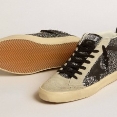 Golden Goose Mid Star LTD In Black Glitter With Black Leather Star And Flash