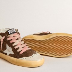 Golden Goose Mid Star LTD In Brown Suede With Silver Nappa Leather Star And Cream Flash