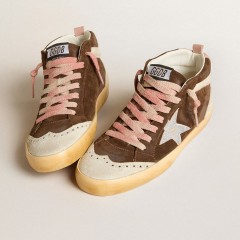 Golden Goose Mid Star LTD In Brown Suede With Silver Nappa Leather Star And Cream Flash