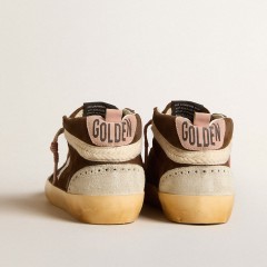 Golden Goose Mid Star LTD In Brown Suede With Silver Nappa Leather Star And Cream Flash