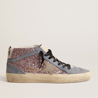 Golden Goose Mid Star LTD In Lilac Glitter With Light Blue Suede Inserts