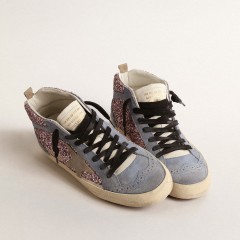 Golden Goose Mid Star LTD In Lilac Glitter With Light Blue Suede Inserts