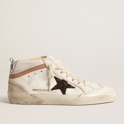 Golden Goose Mid Star LTD In Nappa With Glitter Star And Nude Leather Flash