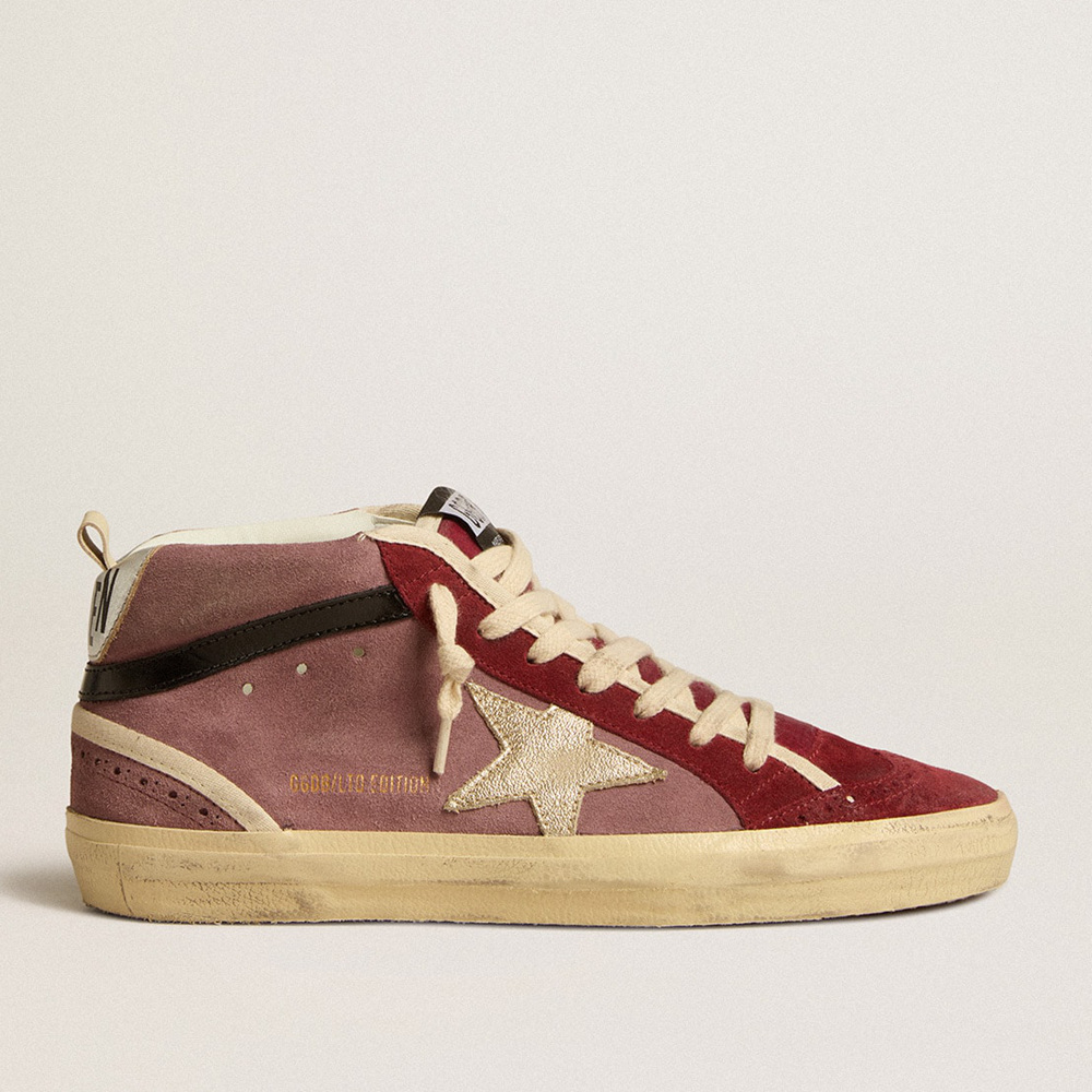 Golden Goose Mid Star LTD In Violet Suede With Platinum Leather Star And Black Flash