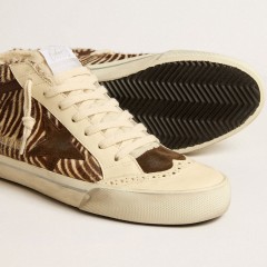 Golden Goose Mid Star LTD In Zebra-print Pony Skin With Suede Star And Brown Flash