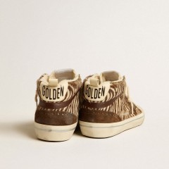 Golden Goose Mid Star LTD In Zebra-print Pony Skin With Suede Star And Brown Flash