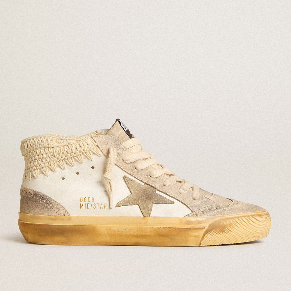 Golden Goose Mid Star LTD With Pearl Suede Star And Beige Crochet Heel Tab