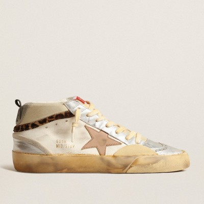 Golden Goose Mid Star LTD With Silver Metallic Leather Inserts And Pink Star