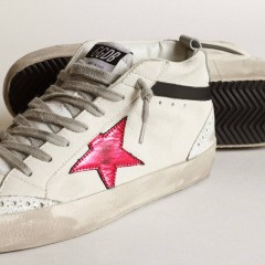 Golden Goose Mid Star With A Pink Laminated Leather Star And Black Flash