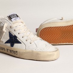 Golden Goose Mid Star With Blue Glitter Star And Pink Suede Heel Tab