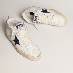 Golden Goose Mid Star With Blue Glitter Star And Pink Suede Heel Tab