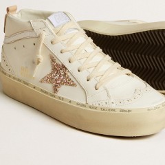 Golden Goose Mid Star With Glitter Star And Metallic Silver Leather Flash