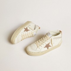 Golden Goose Mid Star With Glitter Star And Metallic Silver Leather Flash