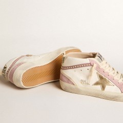 Golden Goose Mid Star With Gold Leather Star And Pink Suede Flash With Pearls