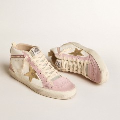 Golden Goose Mid Star With Gold Leather Star And Pink Suede Flash With Pearls