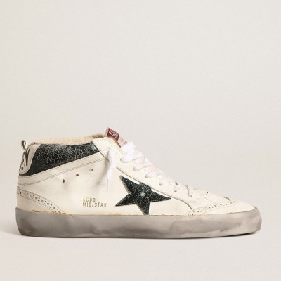 Golden Goose Mid Star With Green Metallic Leather Star And White Flash