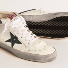 Golden Goose Mid Star With Green Metallic Leather Star And White Flash