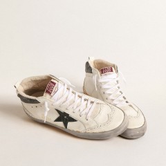 Golden Goose Mid Star With Green Metallic Leather Star And White Flash