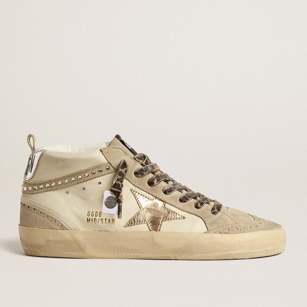 Golden Goose Mid Star With Metallic Leather Star And Swarovski Crystal Flash