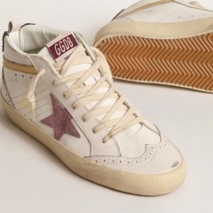 Golden Goose Mid Star With Pink Suede Star And Gold Metallic Leather Flash