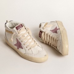 Golden Goose Mid Star With Pink Suede Star And Gold Metallic Leather Flash