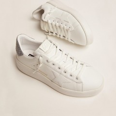 Golden Goose Purestar In White Leather With Silver Swarovski Crystal Heel Tab