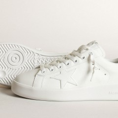 Golden Goose Purestar In White Leather With Tone-on-tone Star And Heel Tab In Black Swarovski Crystals