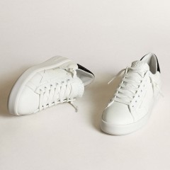 Golden Goose Purestar In White Leather With Tone-on-tone Star And Heel Tab In Black Swarovski Crystals