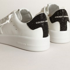 Golden Goose Purestar In White Leather With Tone-on-tone Star And Heel Tab In Black Swarovski Crystals