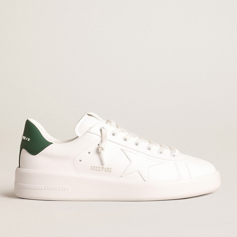 Golden Goose Purestar With White Bio-based Star And Mat Green Leather Heel Tab