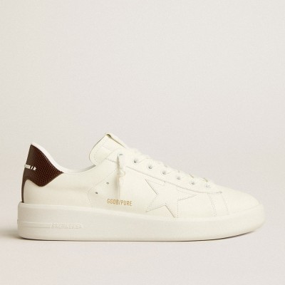 Golden Goose Purestar With White Star And Burgundy Lizard-print Heel Tab