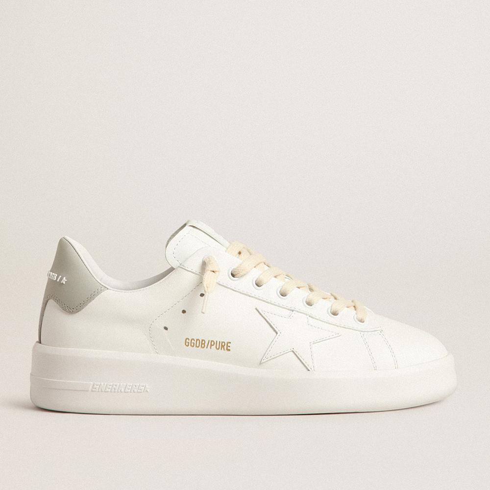 Golden Goose Purestar With White Star And Gray Leather Heel Tab