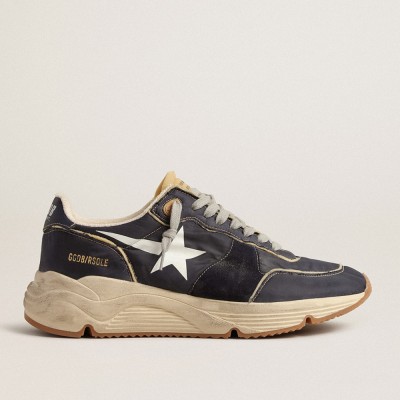 Golden Goose Running Sole In Blue Nylon With White Printed Star