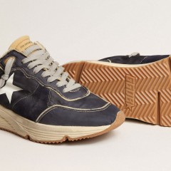 Golden Goose Running Sole In Blue Nylon With White Printed Star