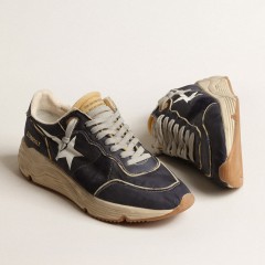 Golden Goose Running Sole In Blue Nylon With White Printed Star