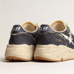 Golden Goose Running Sole In Blue Nylon With White Printed Star