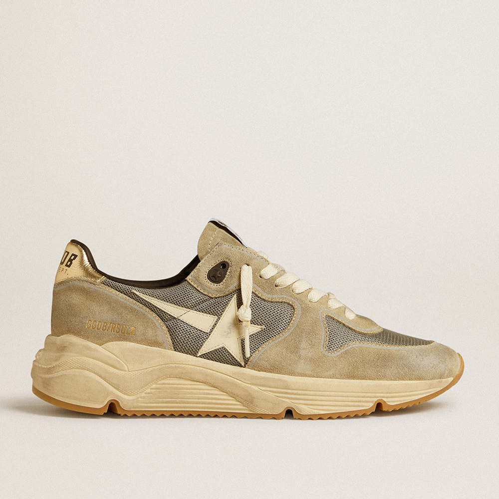 Golden Goose Running Sole In Gray Suede With White Star And White Heel Tab