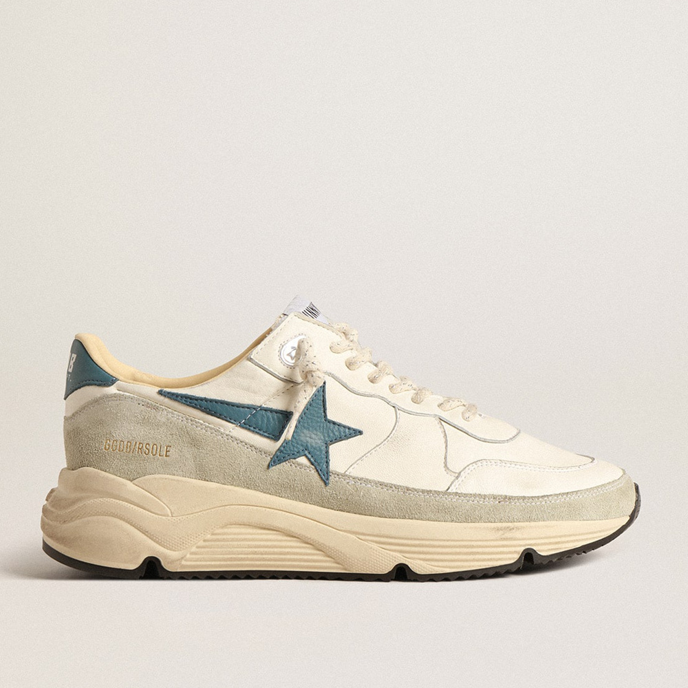 Golden Goose Running Sole In Nappa With Blue Leather Star And Suede Insert