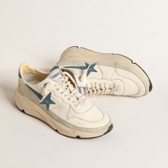 Golden Goose Running Sole In Nappa With Blue Leather Star And Suede Insert