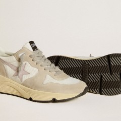 Golden Goose Running Sole LTD In Mesh With Leather Star And Glitter Heel Tab