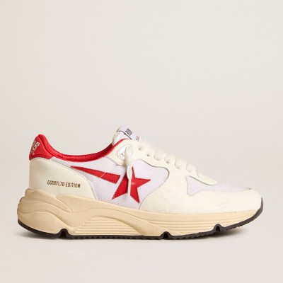 Golden Goose Running Sole LTD In White Nappa And Nylon With A Red Leather Star