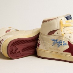 Golden Goose Sky-Star In Beige Nylon And Nappa With Pomegranate Suede Star